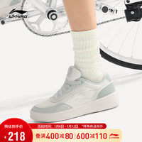 李宁 LI-NING苏酥丨经典休闲鞋女鞋板鞋2024春季LOGO字母刺绣运动鞋AGCU112 薄碗蓝/乳白色-4 36