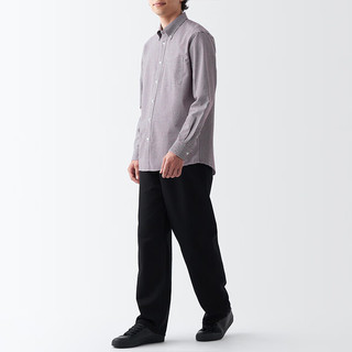 無印良品 MUJI  無印良品  男式 棉水洗牛津纽扣领衬衫 长袖休闲百搭衬衣外套 深紫红色格纹 L（175/100A）