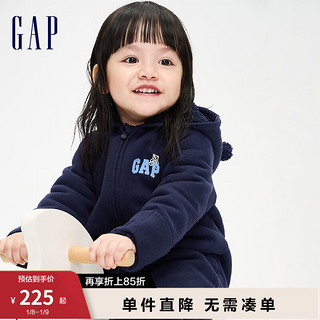 Gap婴儿冬季2023LOGO熊耳一体式连体衣837102儿童装外出爬服 海军蓝 59cm(0-3月) 亚洲尺码