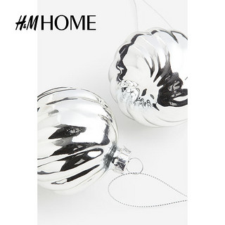 H&MHOME家居用品装饰品2件装氛围银色玻璃圣诞树彩球挂饰1196857 银色 NOSIZE