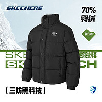 斯凯奇（Skechers）冬季男女同款运动三防立领羽绒服轻质保暖防风耐脏外套 碳黑色 L