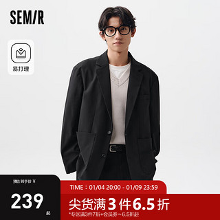 森马（Semir）休闲西服男2024春季简约纯色日常通勤外套时尚质感易打理 黑色90001 160/80A/XS