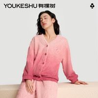 YOUKESHU 有棵树 女士家居服套装睡衣女吊染针织刺绣珊瑚绒可外穿开衫外套粉粉M