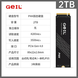 GeIL 金邦 2TB SSD固态硬盘 M.2接口(PCIe 4.0 x4)NVMe SSD游戏高性能版 高速4200MB/S P4H系列