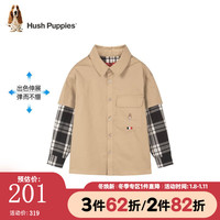 暇步士（Hush Puppies）童装儿童男童女童休闲衬衫时尚简约 燕麦卡其 110cm