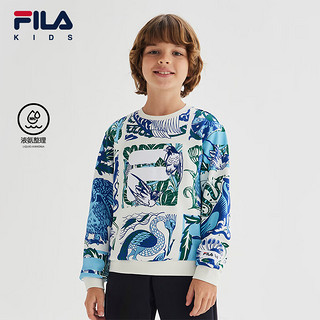 FILA【液氨整理】斐乐童装2024年春季中大童男童吸湿透气卫衣 满印一-ZA 130