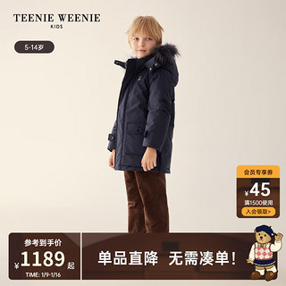 Teenie Weenie Kids小熊童装男童毛领连帽可拆卸羽绒服 深藏青色 150cm