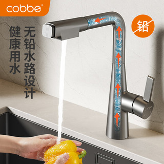 卡贝（cobbe）厨房水龙头冷热双控抽拉式水槽洗菜盆全铜双功能洗碗池360°可旋转 电镀【精铜双功能抽拉出水】