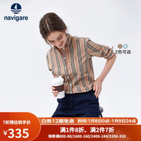 Navigare意大利小帆船衬衫女长袖秋季条纹衬衣刺绣职业女装 深卡其/灰 L
