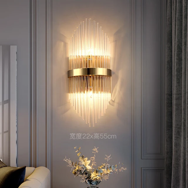 帘上光无线壁灯客厅电视背景墙轻奢水晶卧室床头灯过道免接线充电免布线 (接线款)C款钛金色大号