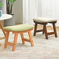 积木部落家用小凳子实木换鞋凳现代简约布艺餐凳可拆洗板凳脚踏凳原木抹茶