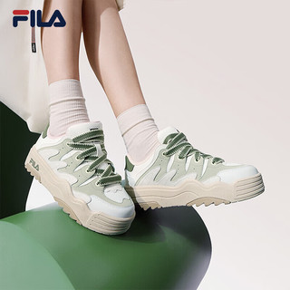 FILA 斐乐斑斓鞋ROSETTA女鞋板鞋轻便厚底鞋复古休闲鞋 灰白/奶油黄绿-C-ML 37.5