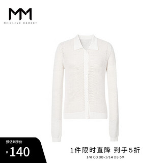 麦檬 MM麦檬商场同款秋白色polo长袖棉亚麻混纺针织衫女5C7231741 白色