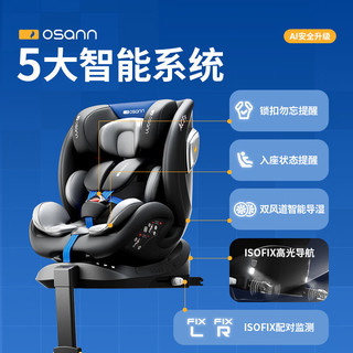 Osann 欧颂 星际号智能婴儿童座椅0-12岁汽车用i-Size通风360度旋转坐椅 宇航蓝-官配版
