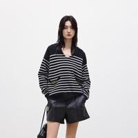 MO&Co. 摩安珂 连帽宽松条纹羊毛针织衫毛衣女装