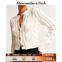 Abercrombie & Fitch 女装 甜美经典辣妹毛衣麻花设计感短款修身针织开衫 355608-1 奶油色 S (165/92A)