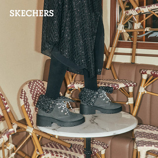 SKECHERS 斯凯奇 马丁靴女靴时尚高帮拉链短靴 黑色/自然色 35