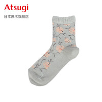 ATSUGI 厚木 秋冬花卉日系女短筒袜含羊毛ins潮款花袜休闲短袜子女JGW5098 19-灰色 均码22-24