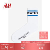 H&M男士袜子冬季柔软个性印花细密针织潮流舒适罗纹中筒袜1072353 白色/The Beatles079 25-26