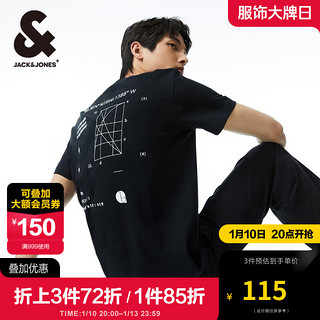 杰克·琼斯（JACK&JONES）2024春夏短袖潮流渐变喷绘字母印花纯棉短袖T恤男224101110 E40 黑色 常规 E40 黑色 165/88A/XS