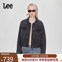 Lee24早春舒适版黑色刺绣女翻领牛仔外套休闲潮LWT008227100 黑色 S