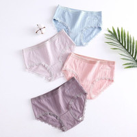 洁丽雅（grace）4条装女士内裤纯棉底裆纯色透气舒适女生蕾丝短裤甜美大码内裤女 【4条装】豆沙+灰紫+浅灰+天蓝 2XL【125-140斤】