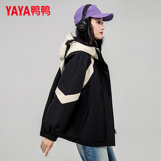 鸭鸭羽绒服鸭鸭（YAYA）羽绒服女短款冬季时尚撞色连帽休闲运动保暖外套XH 黑色 160/84A(M)