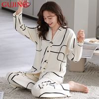 古今 GUJIN@长袖女士睡衣秋冬季薄款风宽松慵懒可外穿家居服两件套