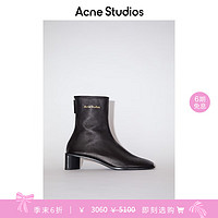 Acne Studios【季末6折起】女士羊皮靴金属拉链方跟短筒靴子方头短靴AD0313 黑色 37