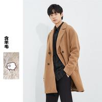 冬季潮流时尚休闲中长款背部开叉设计毛呢大衣男