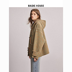 BASICHOUSE 百家好 Basic House/百家好牛角扣呢子大衣女连帽毛呢外套