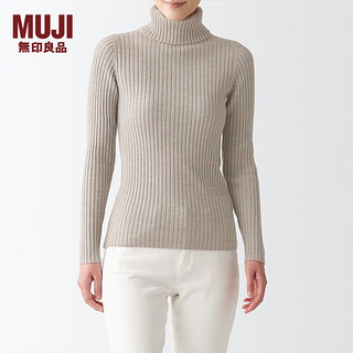 MUJI 無印良品 女式 宽罗纹 可水洗 高领毛衣 BAA04A1A 长袖针织衫 燕麦色 M