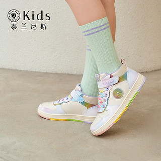 泰兰尼斯kids儿童板鞋女童春季高帮彩色休闲滑板鞋中大童鞋子