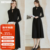 ROEYSHOUSE罗衣优雅黑色镂空针织连衣裙女2023冬装时尚褶皱大摆裙09840 黑色 M