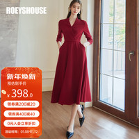 ROEYSHOUSE罗衣气质针织连衣裙2024春装V领新年红年会中长礼服裙09660 红色 L