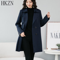 HKZN品牌加肥加大码胖mm显瘦气质卡其色风衣女200斤中长款宽松外套女 藏青色 3XL180斤左右