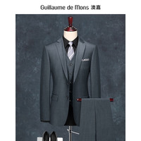 Guillaume de Mons澳嘉纯羊毛西服男商务正装男士三件套新郎结婚礼服夏季西装套装男 灰色【上衣+西裤+马甲】W0809 【48码上衣】+西裤尺码请备注