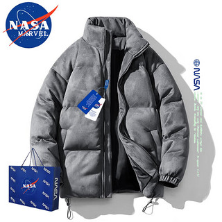 NASA MARVEL棉衣男冬季外套棉服外套加厚立领麂皮绒潮牌宽松百搭装男装 灰色 L-（120斤-140斤）