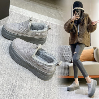 加绒小白鞋冬季一脚蹬女鞋厚底休闲乐福鞋加厚保暖棉鞋