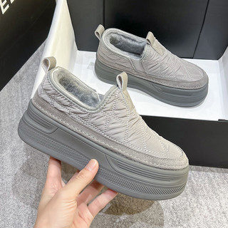 加绒小白鞋冬季一脚蹬女鞋厚底休闲乐福鞋加厚保暖棉鞋