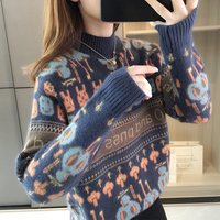 兹奈儿女士毛衣女秋冬上衣半高领女装宽松针织衫女打底衫女JD21685 藏青色 XL