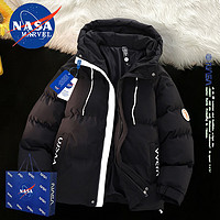 NASA MARVEL棉衣男棉服冬季外套加厚保暖潮流连帽面包服运动棉袄子 黑色 XL（140斤-160斤）