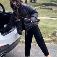 黑色短款羽绒服女小个子新韩版加厚宽松白鸭绒面包服外套