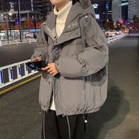 蒂卡登棉衣男港风冬季加绒加厚棉服男潮流宽松羽面包绒服棉袄连帽外套 灰色 L(115-135斤)