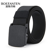 波斯丹顿(BOSTANTEN) 男士织皮带轻便自动扣百搭休闲帆布大军训布腰带户外裤带 黑色