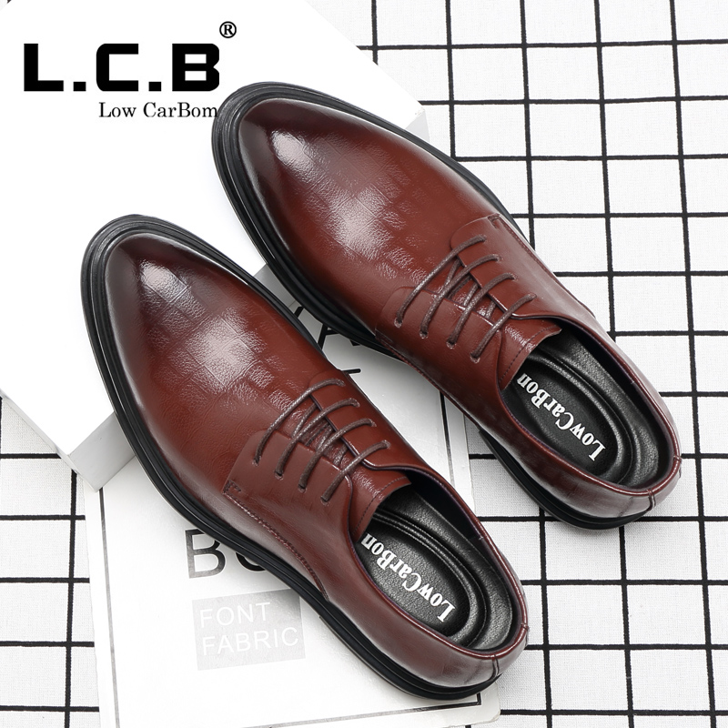 L.C.B 增高鞋男8cm真皮透气商务正装内增高皮鞋英伦增高尖头结婚新郎鞋