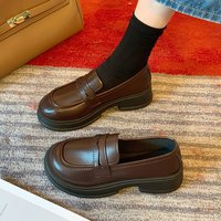 日系小皮鞋女季英伦风黑色厚底乐福鞋一脚蹬jk制服单鞋