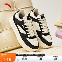安踏（ANTA）板鞋女鞋厚底增高修身运动鞋简约百搭休闲鞋女 基础黑/象牙白-5 38.5