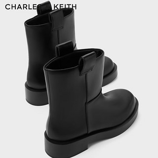 CHARLES&KEITH23冬季简约圆头套筒短靴女CK1-90380148 Black黑色 37