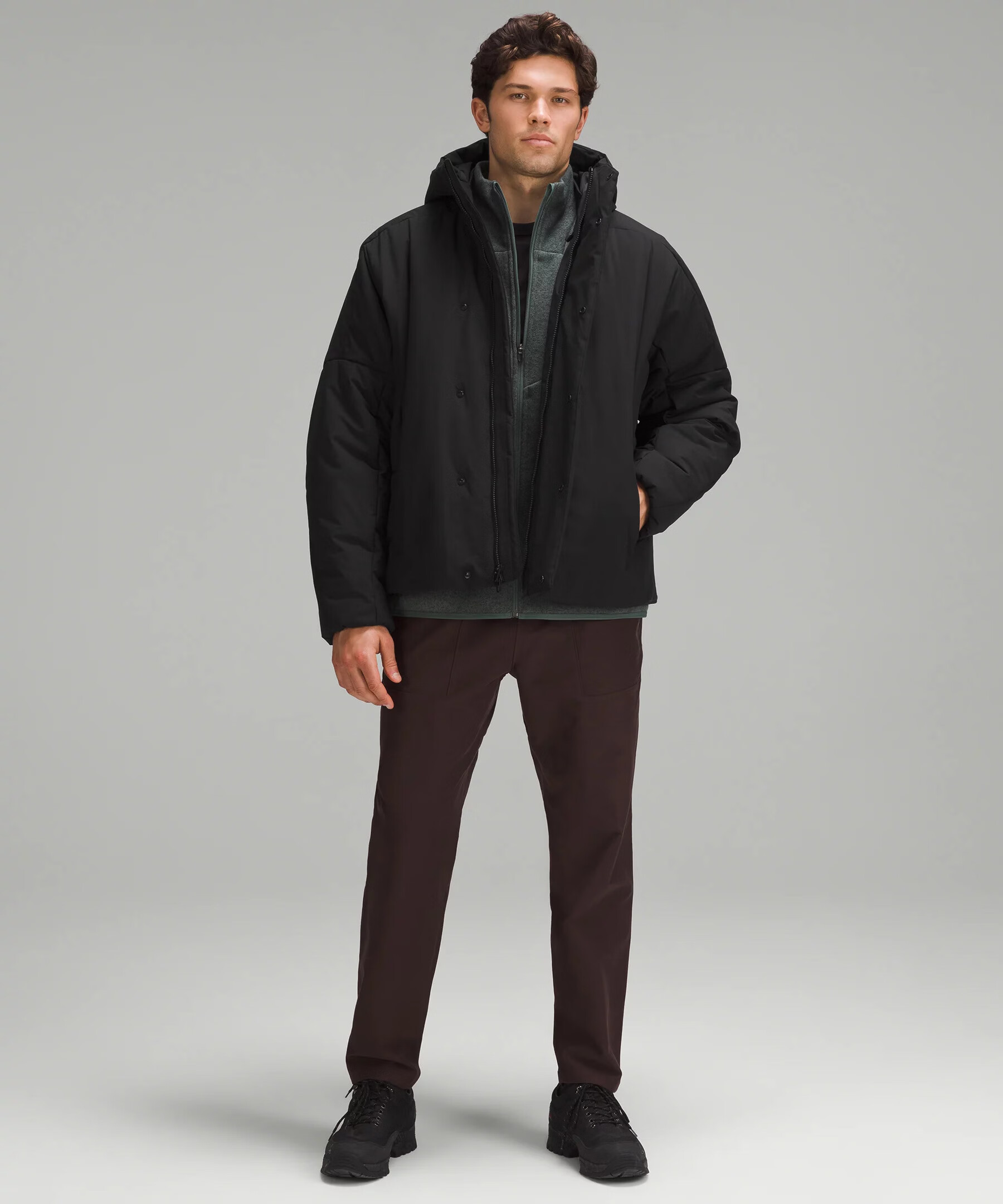 露露乐蒙lululemon丨Relaxed 男士带夹层宽松款连帽外套LM4APBS 黑色M 